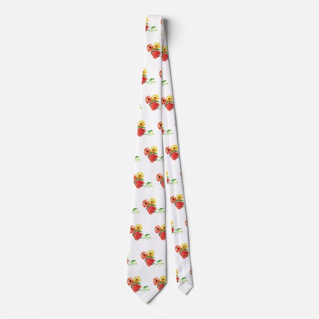 Bold Red and Yellow Daisies Neck Tie (Front)