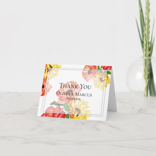 Bold Red and Yellow Daisies Thank You Card (Front)