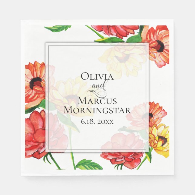 Bold Red and Yellow Floral Napkins (Front)