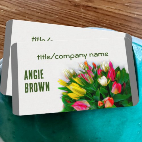 bold red and yellow tulips flower art custom business card