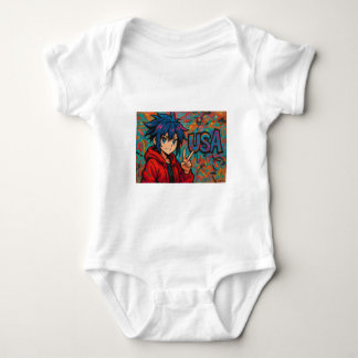 Bold Red Anime USA Graphic T-Shirt Baby Bodysuit