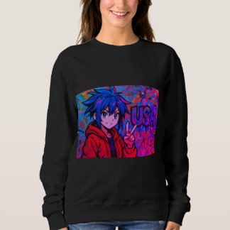 Bold Red Anime USA Graphic T-Shirt Sweatshirt