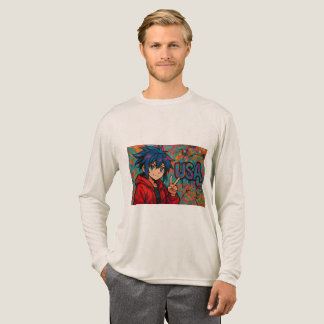 Bold Red Anime USA Graphic T-Shirt Tri-Blend Shirt