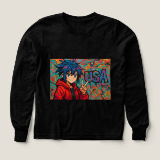 Bold Red Anime USA Graphic T-Shirt Tri-Blend Shirts