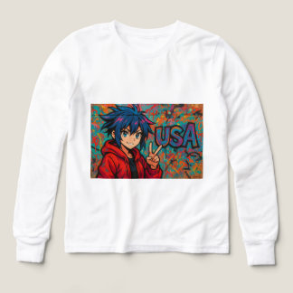 Bold Red Anime USA Graphic T-Shirt Tri-Blend Shirts