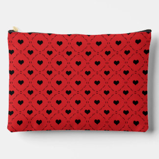 Bold Red Background with Small Black Hearts Accessory Pouch