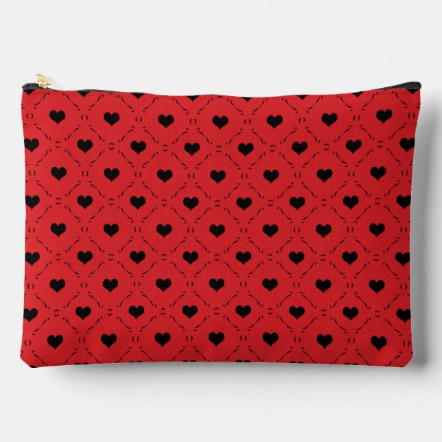 Bold Red Background with Small Black Hearts Accessory Pouch (Front)