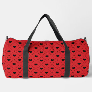 Bold Red Background with Small Black Hearts Duffle Bag