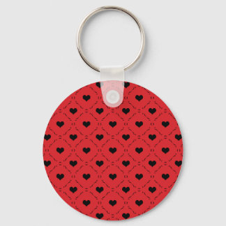 Bold Red Background with Small Black Hearts Keychain
