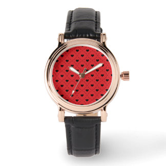 Bold Red Background with Small Black Hearts Watch