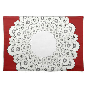 Bold Red, Black and White Floral Pattern Cloth Placemat