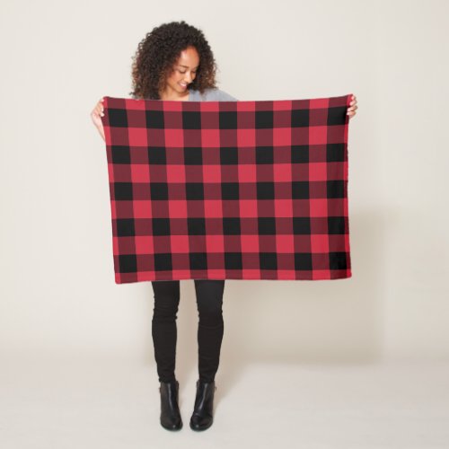 Bold Red Black Buffalo Plaid Lumberjack Pattern Fleece Blanket