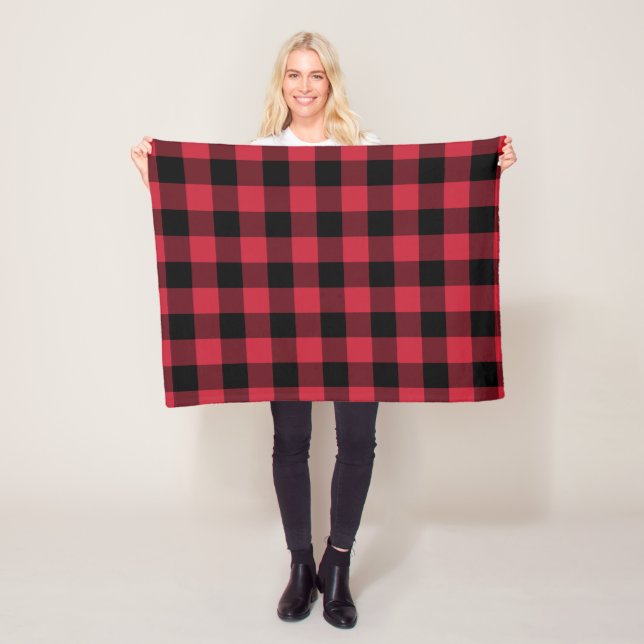Bold Red Black Buffalo Plaid Lumberjack Pattern Fleece Blanket (In Situ)