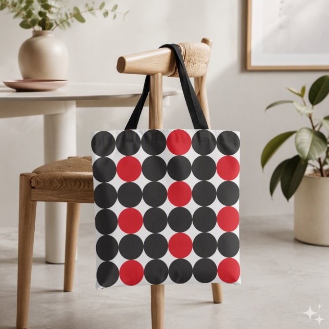 Bold Red Black Dots Geometric Pattern Tote Bag (Creator Uploaded)