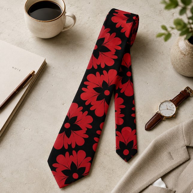 Bold Red & Black Floral Statement  Neck Tie (Creator Uploaded)