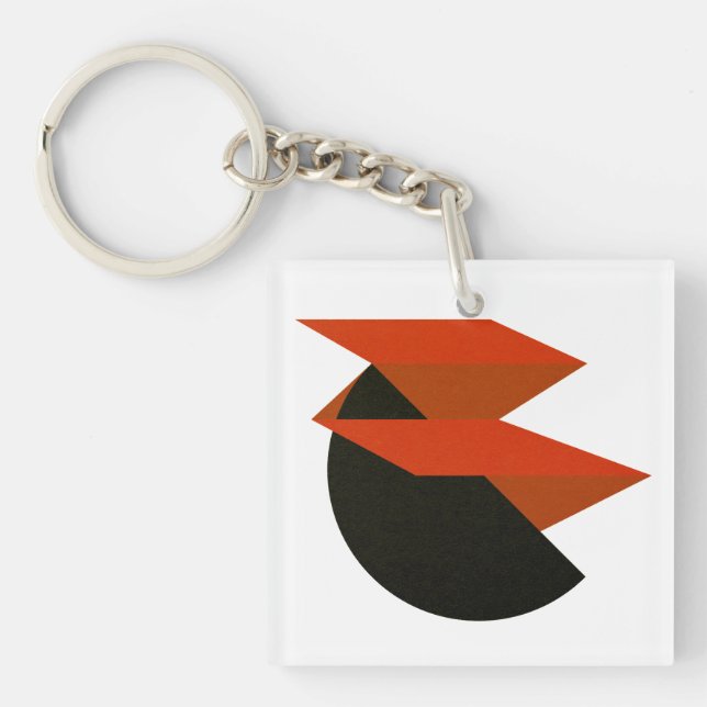 Bold Red Black Geometric Abstract Art Keychain (Front)