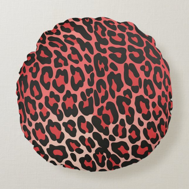 Bold Red & Black Leopard Print Round Pillow (Front)