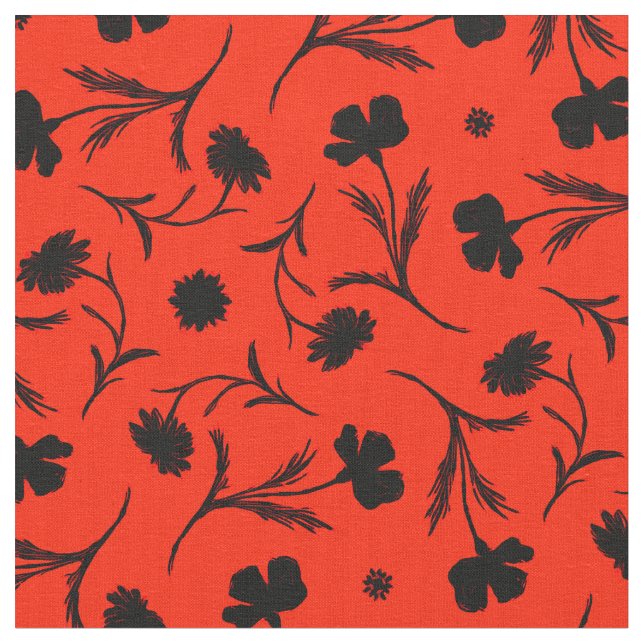 Bold Red Black Liberty Floral Pattern Classy Chic Fabric (Close Up)
