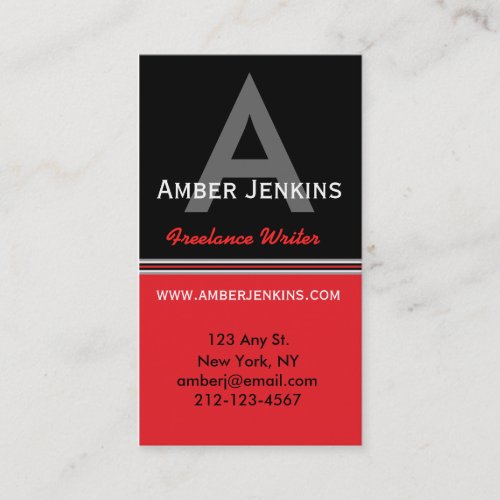 Bold Red &amp; Black Monogram Vertical Business Card