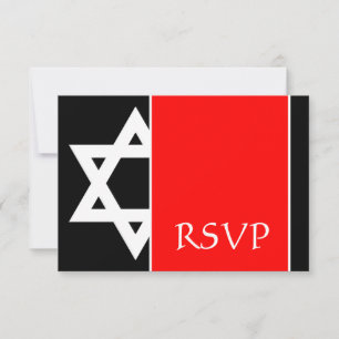 Bold Red Black Star of David Bar Mitzvah RSVP