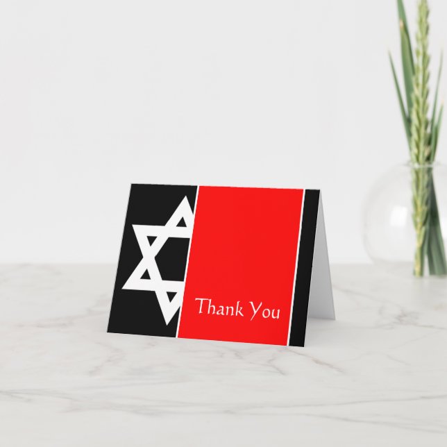 Bold Red Black Star of David Bar Mitzvah Thank You (Front)