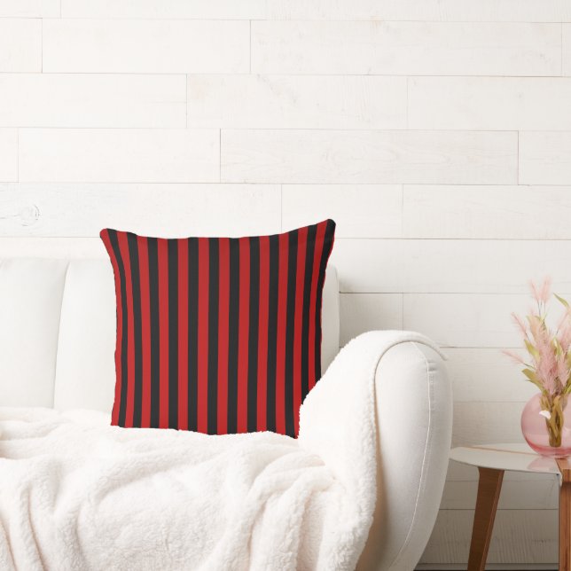 Bold Red & Black Striped Throw Pillow (Couch)