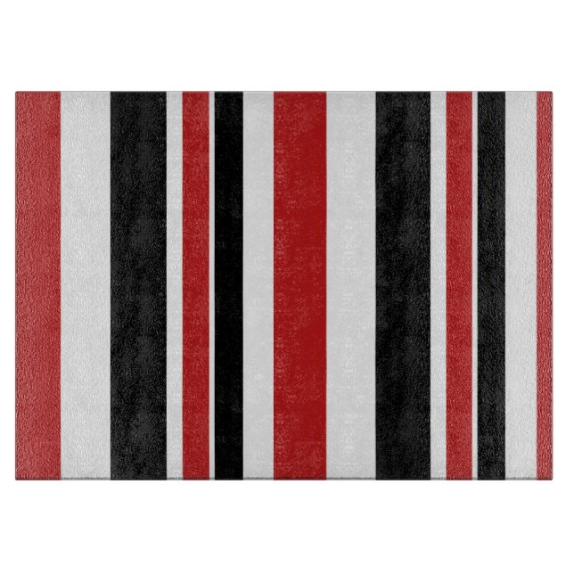 Bold Red Black Stripes Glass Cutting Board (Front)