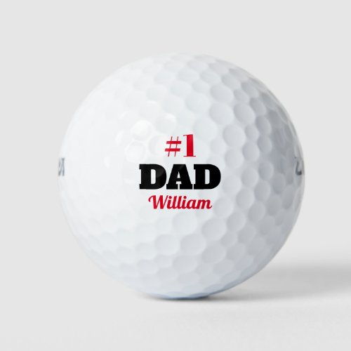 Bold Red  Black Typography Number 1 Dad Golf Balls
