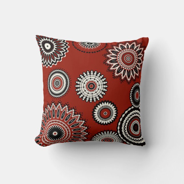 Bold Red Black White Floral Throw Pillow (Front)