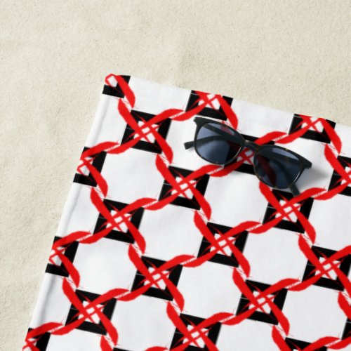 Bold Red Black White Geometric Pinwheel Beach Towel