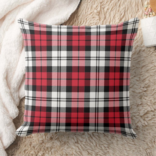Bold Red Black White Tartan Plaid Christmas Throw Pillow (Blanket)