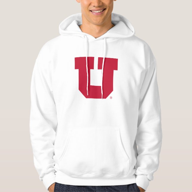 Bold Red Block U with White & Grey Hoodie (Front)
