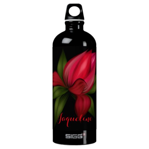 Bold Red Bloom with Name Water Bottle