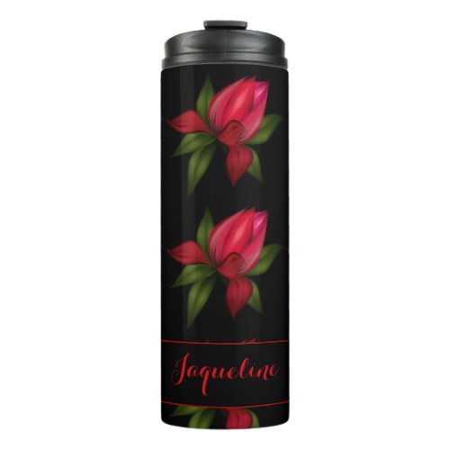 Bold Red Blooms with Name Thermal Tumbler