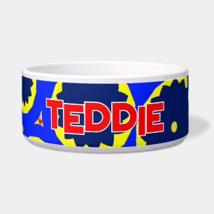 Bold Red Blue and Yellow Floral Pet Bowl