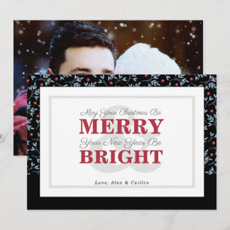 Bold Red & Blue Holiday Greenery Photo Card