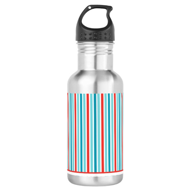 Bold Red Blue Vertical Stripes Personalized Stainless Steel Water Bottle (Front)