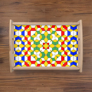 Bold Red Blue Yellow and Green Geometric Pattern Serving Tray