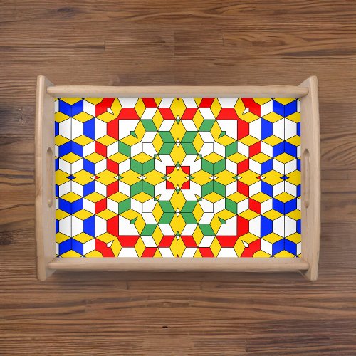 Bold Red Blue Yellow and Green Geometric Pattern Serving Tray