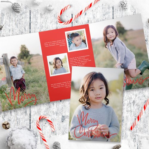 Bold Red Calligraphy Script Holiday Photo Card