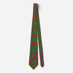 Bold Red Camouflage in Deep Green and Teal Neck Tie