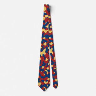 Bold Red Camouflage in Golden Yellow and Navy Blue Neck Tie