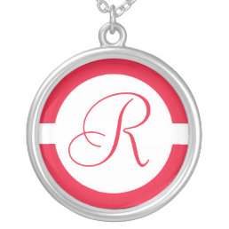 Bold Red Circle Monogram Silver Plated Necklace