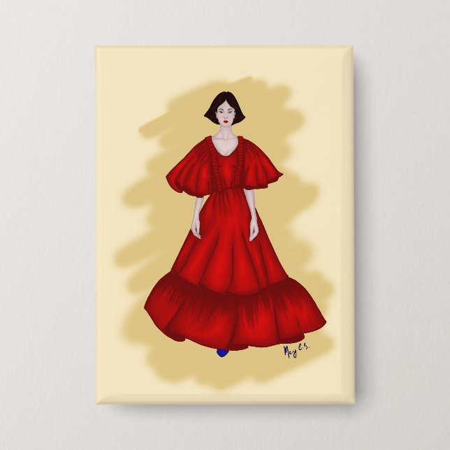 Bold Red Design with Contrasting Shoe Detail Button (Front)