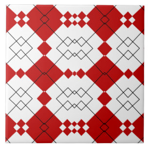 Bold Red Diamond Lattice Pattern Ceramic Tile