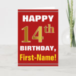 [ Thumbnail: Bold, Red, Faux Gold 14th Birthday W/ Name Card ]