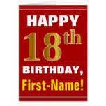 [ Thumbnail: Bold, Red, Faux Gold 18th Birthday W/ Name Card ]