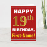 [ Thumbnail: Bold, Red, Faux Gold 19th Birthday W/ Name Card ]