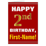 [ Thumbnail: Bold, Red, Faux Gold 2nd Birthday W/ Name Card ]