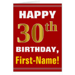 [ Thumbnail: Bold, Red, Faux Gold 30th Birthday W/ Name Card ]
